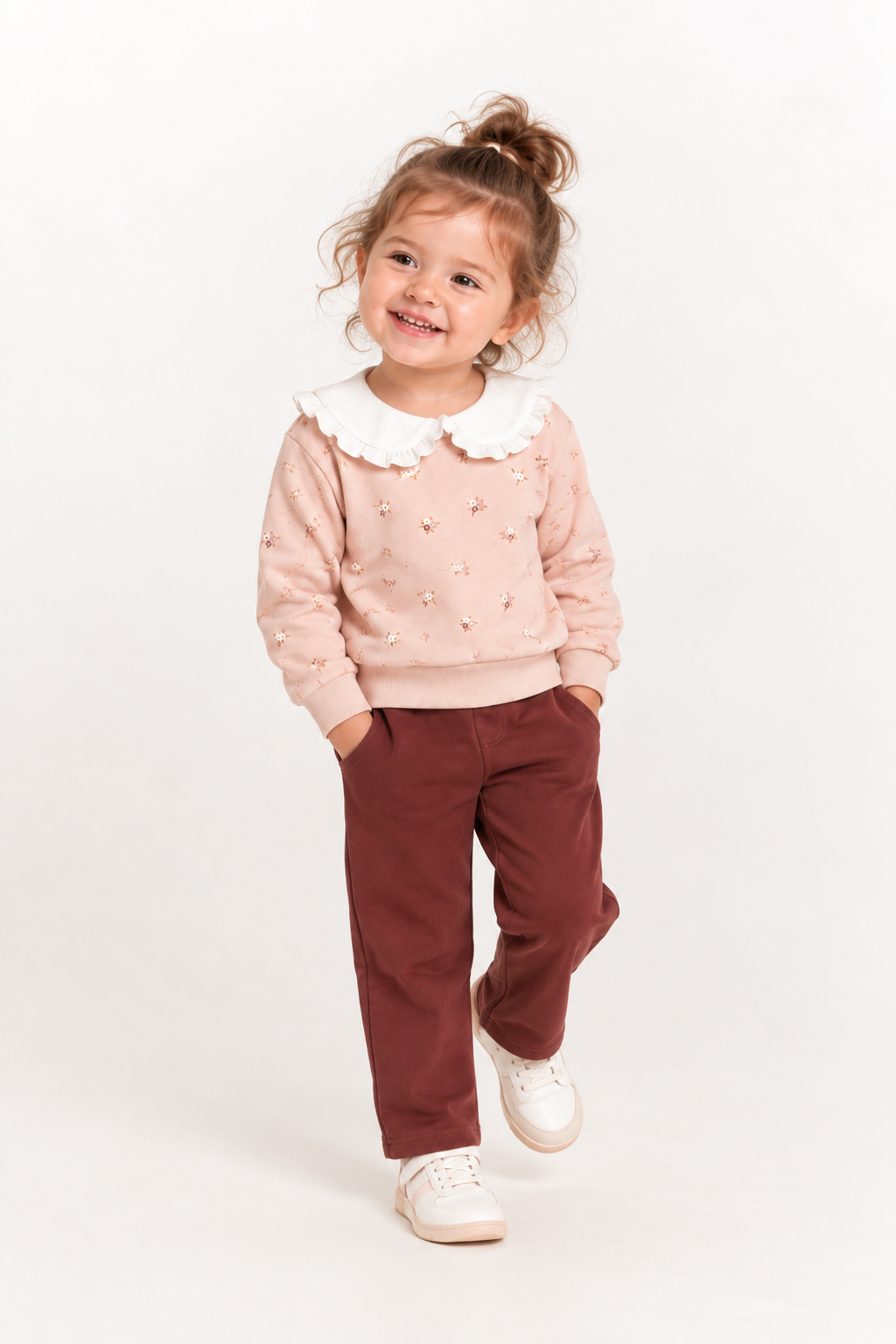 Conjunto sudadera y pantalón fleece claro bebé niña