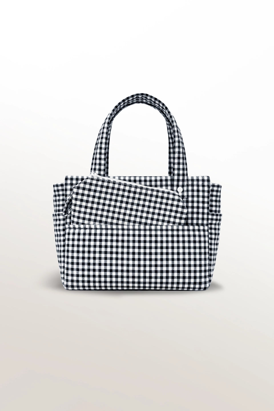 Bolso/organizador de cochecito en vichy blanco y negro