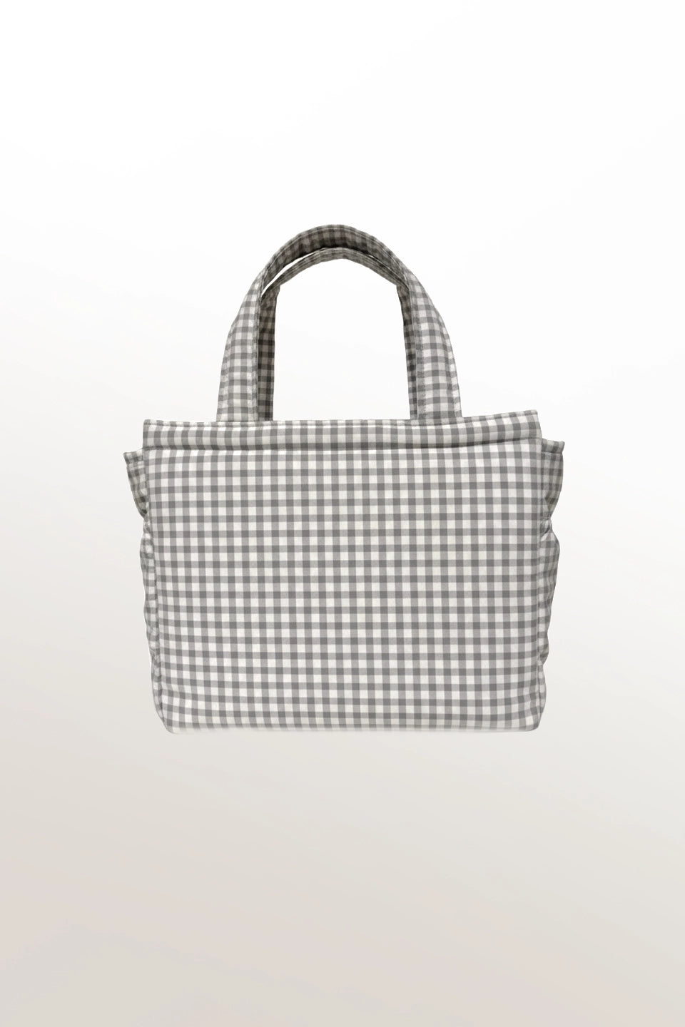 Bolso/organizador de cochecito en vichy blanco y gris