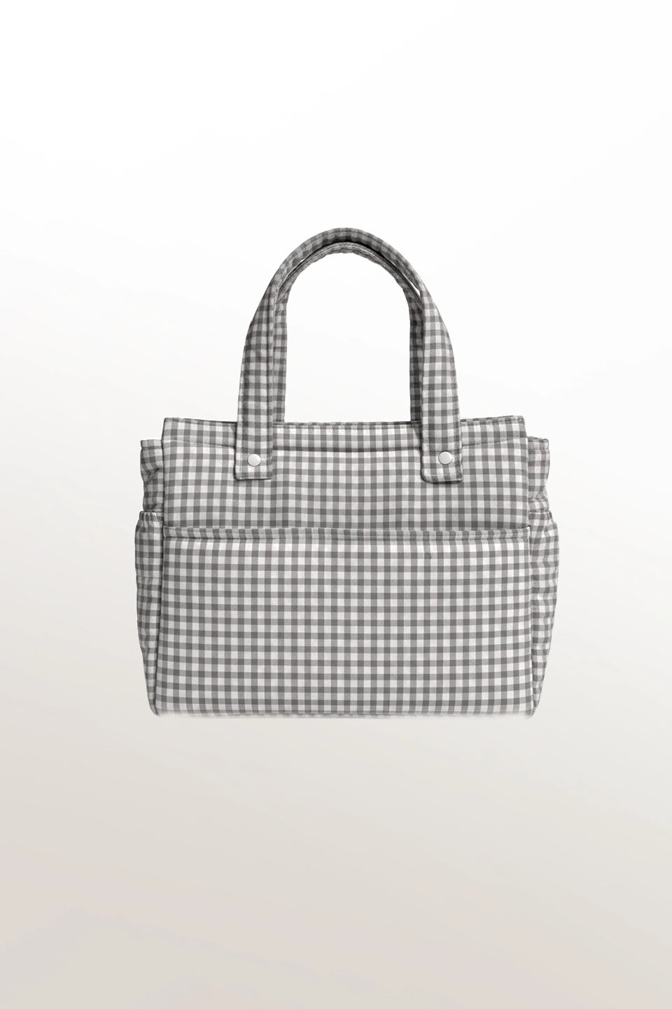 Bolso/organizador de cochecito en vichy blanco y gris