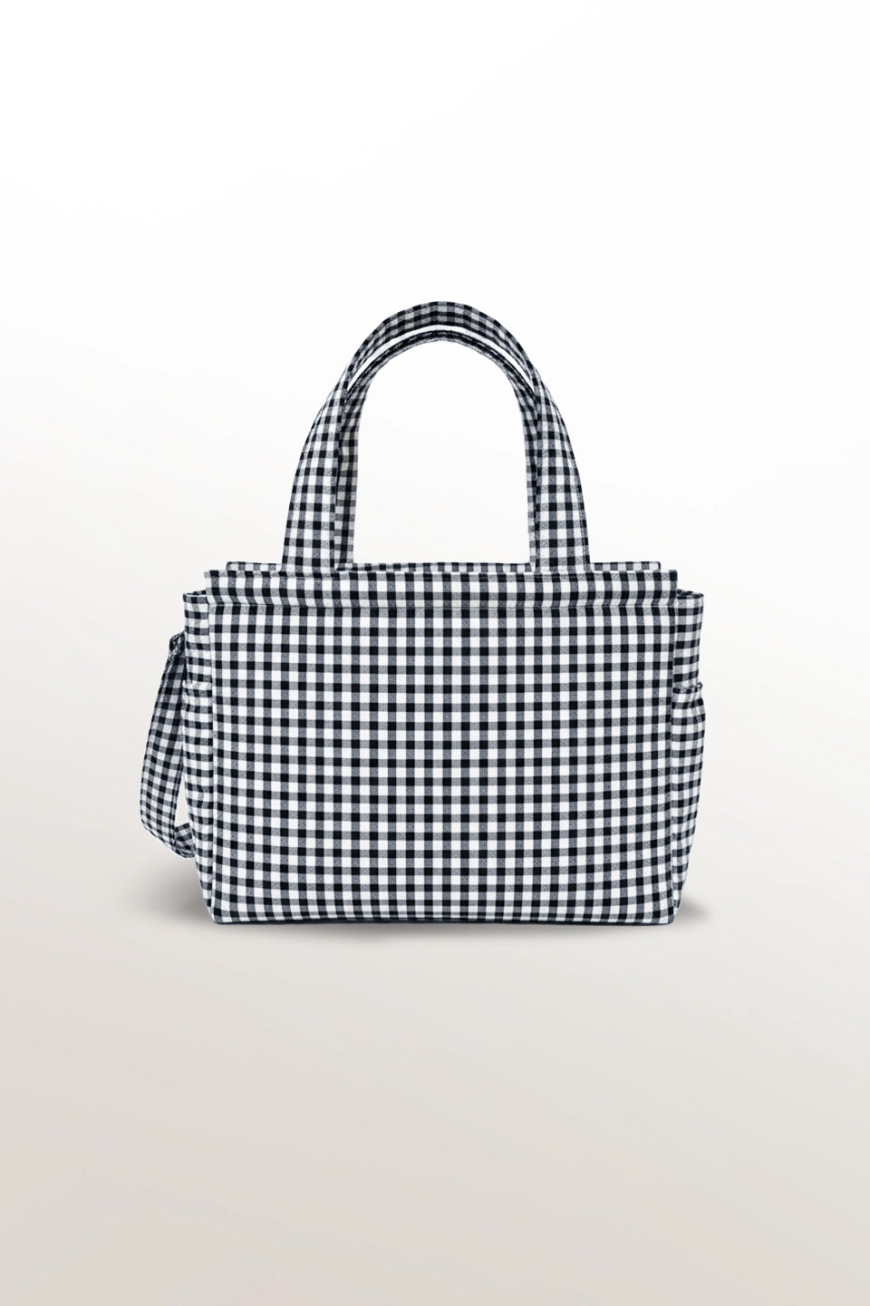 Bolso/organizador de cochecito en vichy blanco y negro