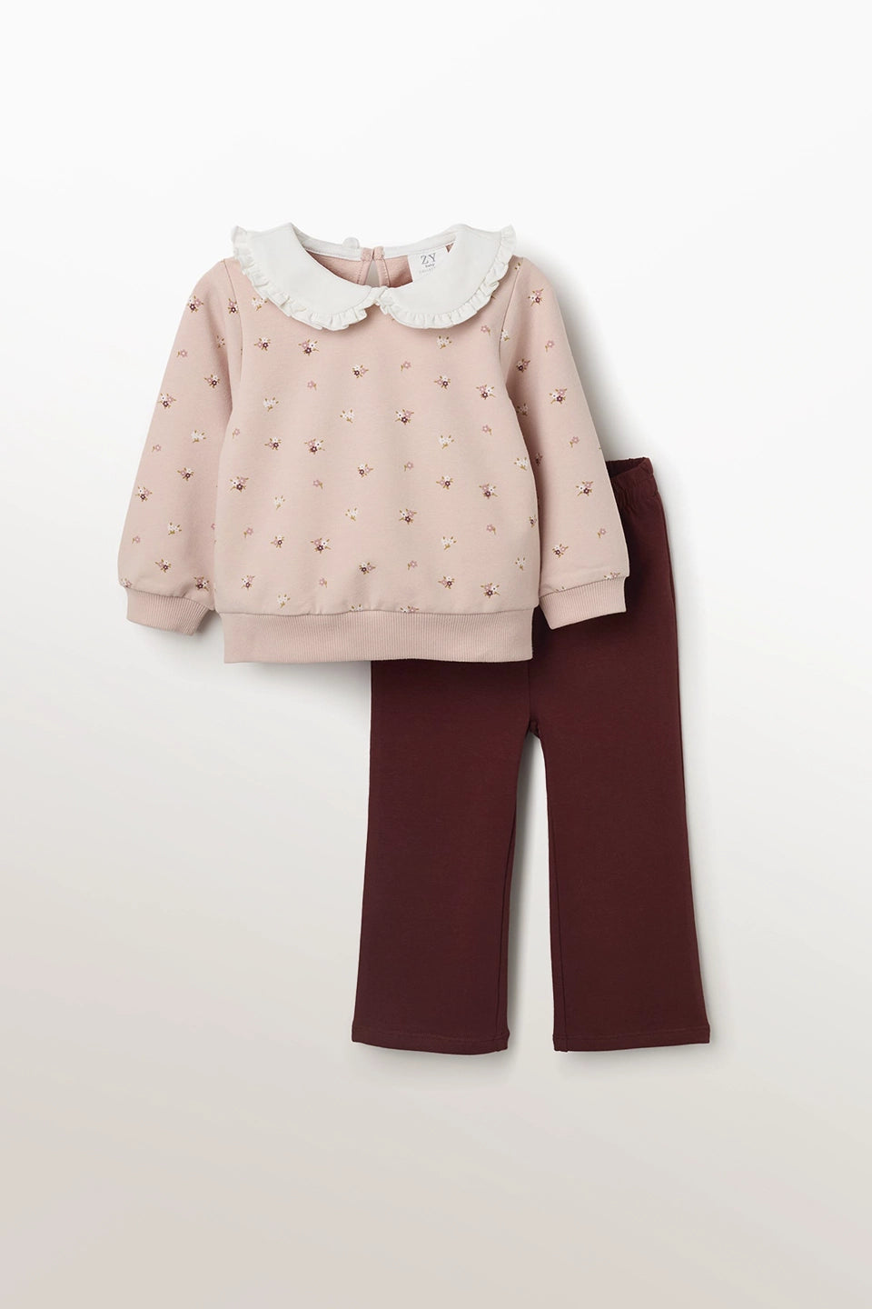 Conjunto sudadera y pantalón fleece claro bebé niña