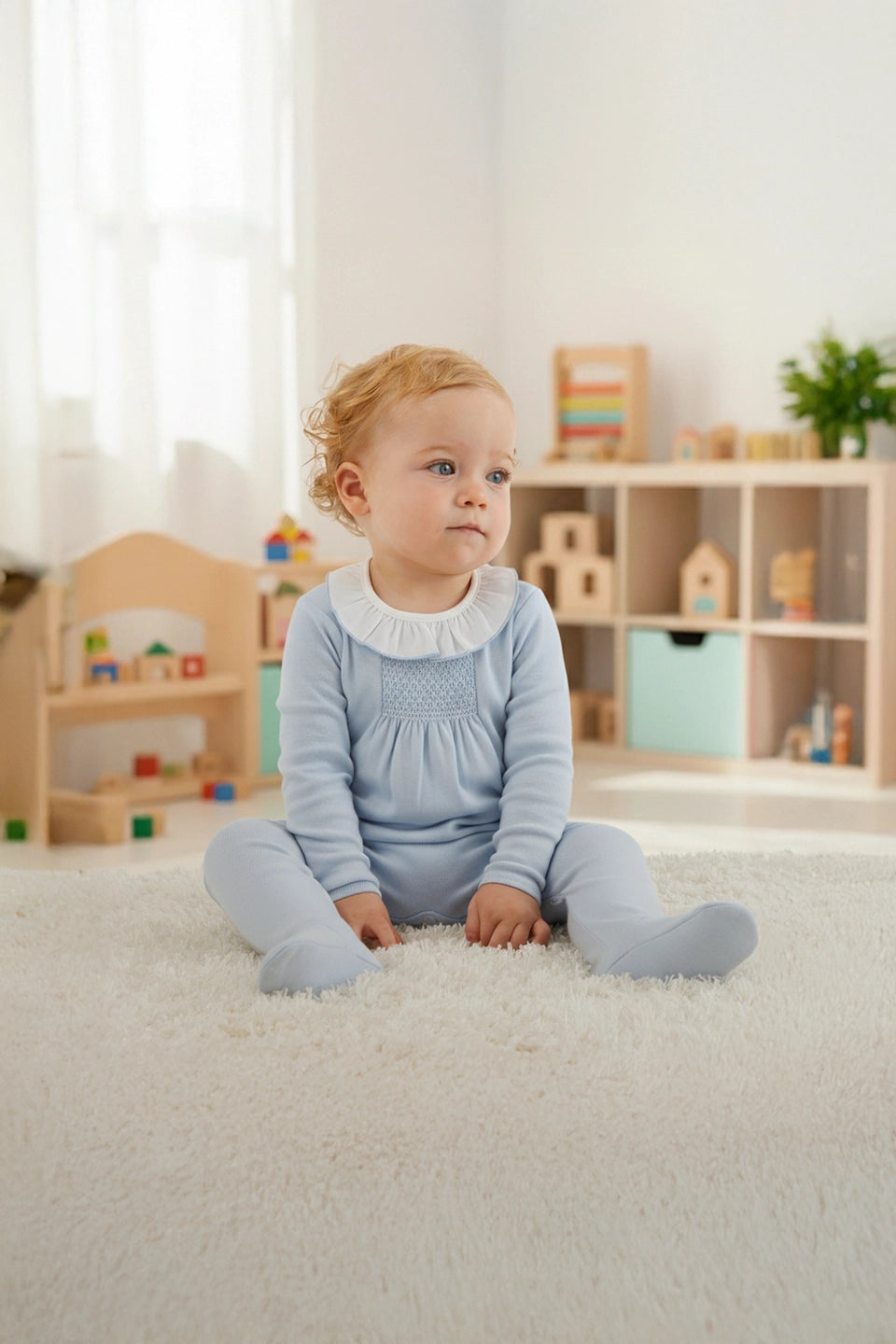 Pijama fruncido azul