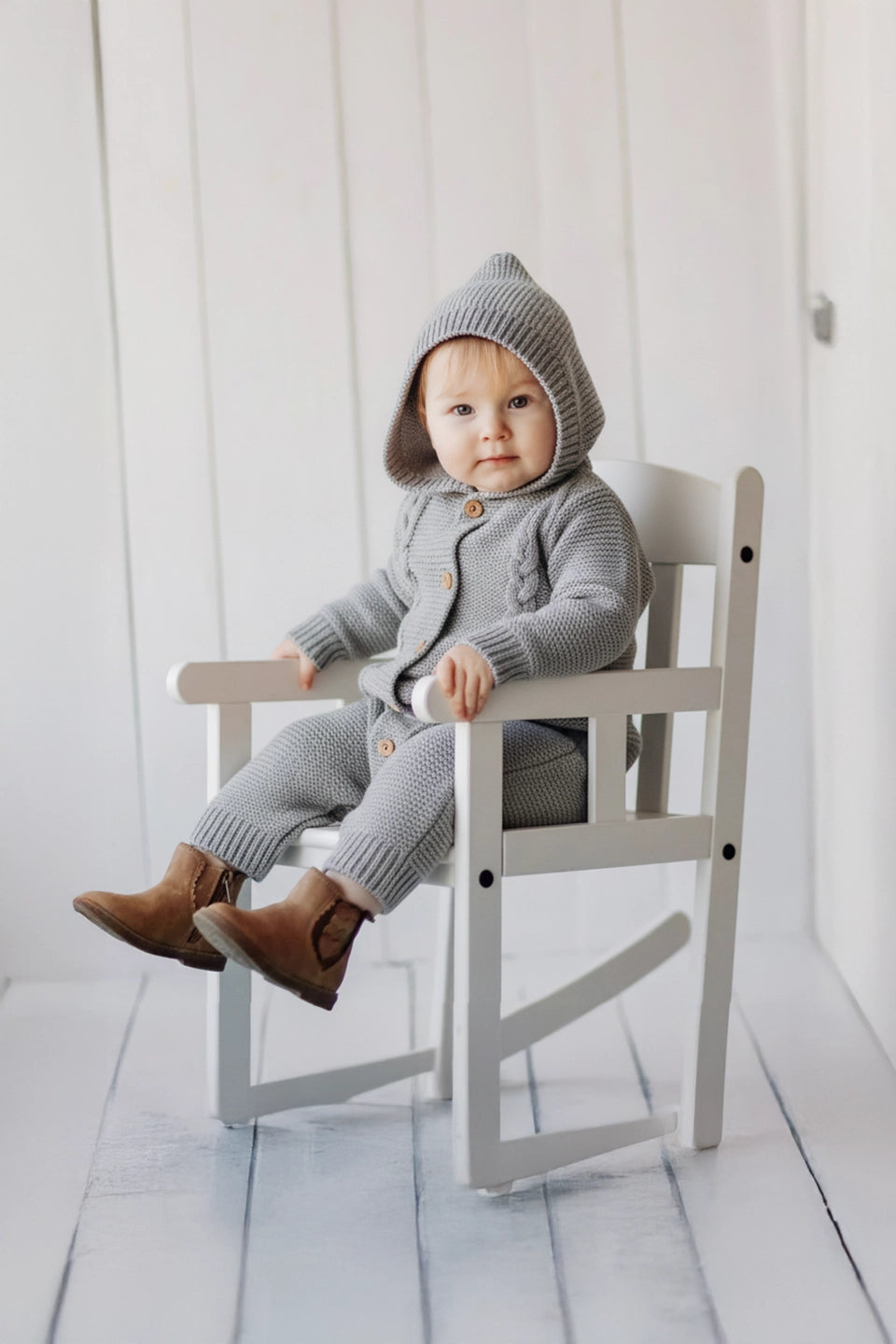 Buzo punto gris claro