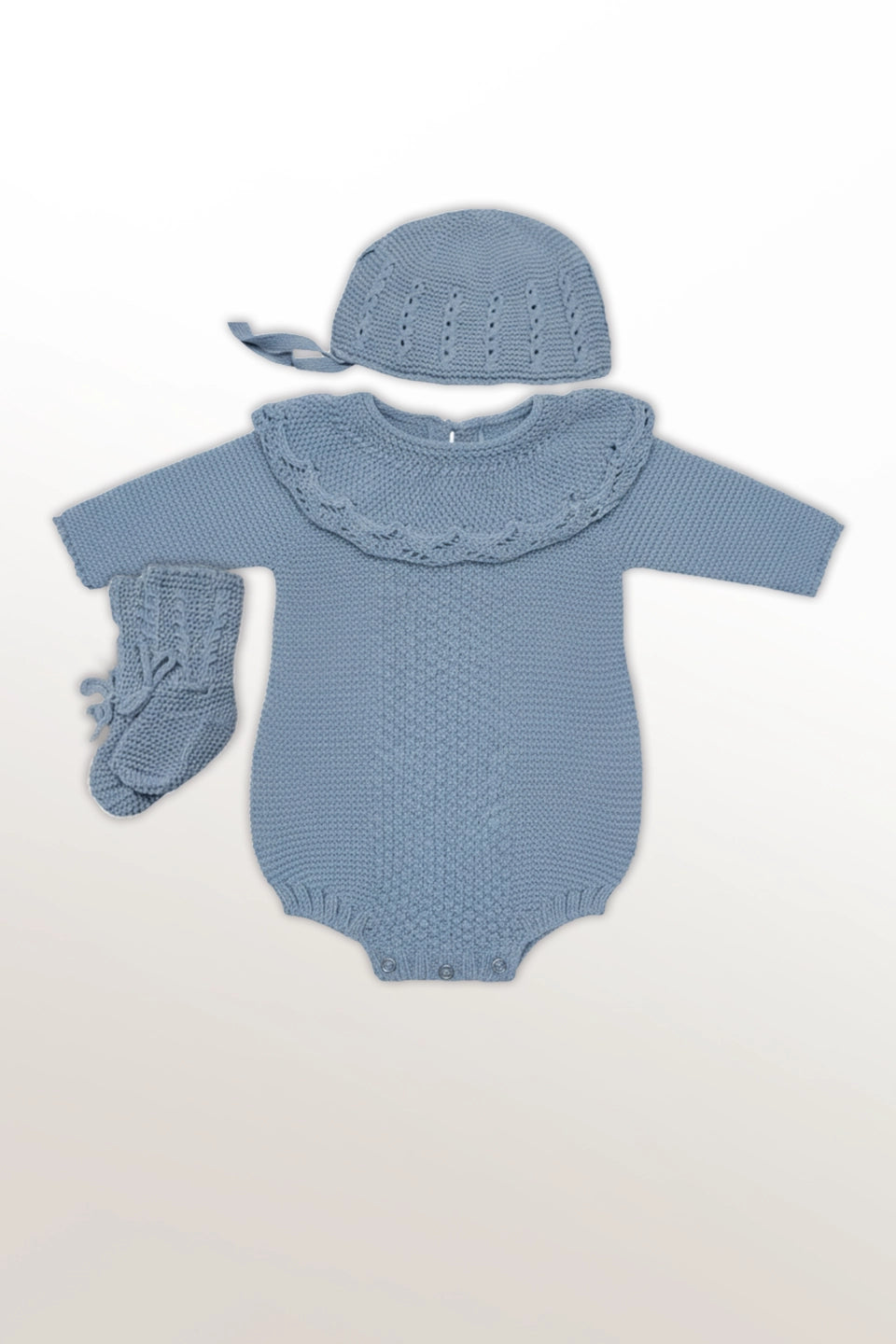 Conjunto pelele, capota, patucos azul