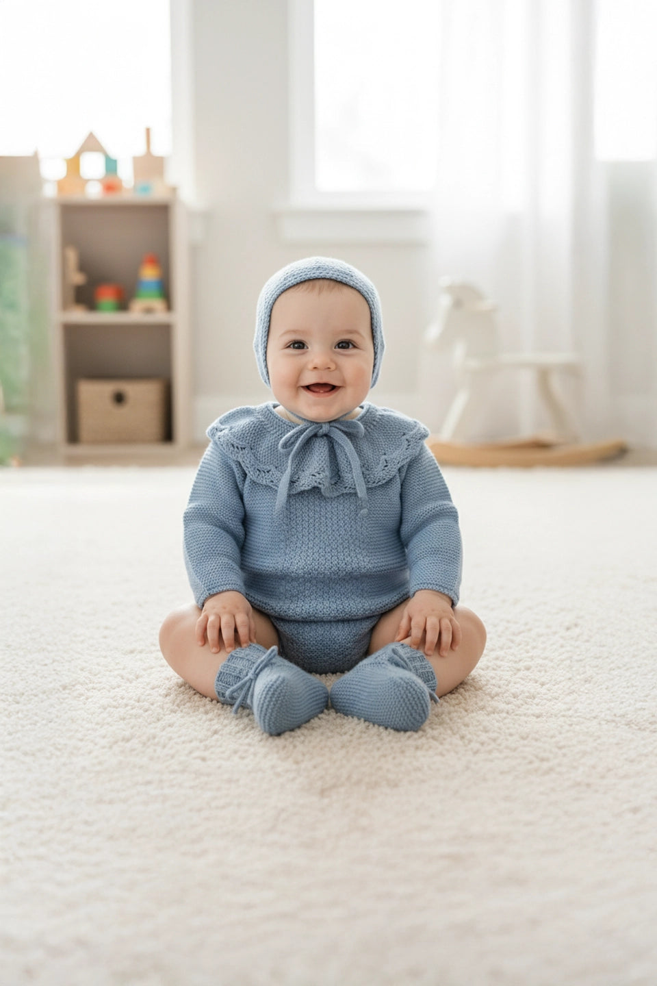 Conjunto pelele, capota, patucos azul